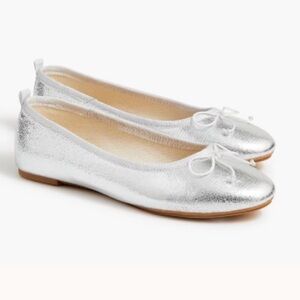 NWT J Crew Girls Silver Metallic Ballet Flats Shoes Size 3 Crewcuts